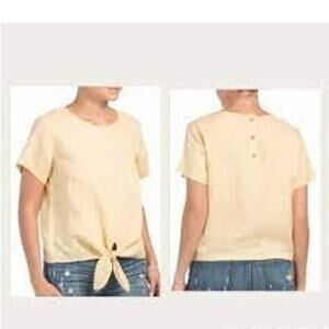 Rachel Zoe Linen Tie Bottom Short Sleeve top yellow size small